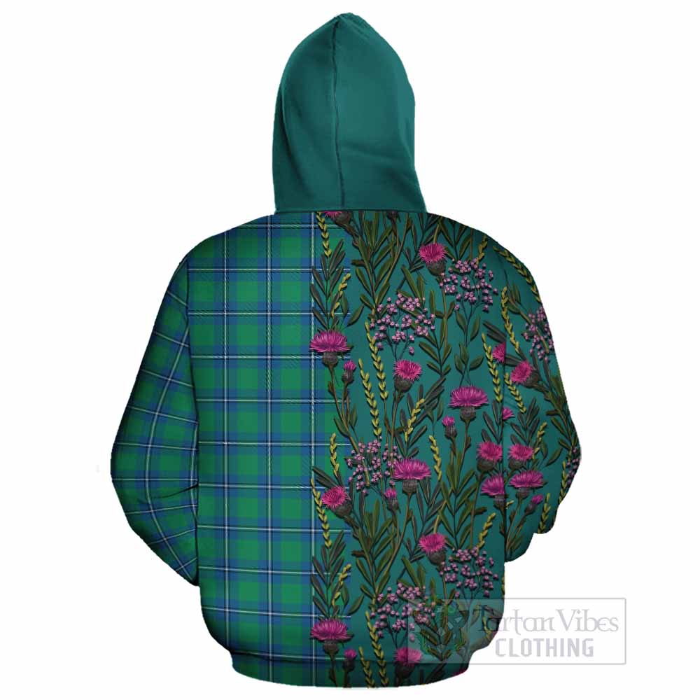 Irvine Family Crest Tartan Cotton Hoodie Scottish Thistle Flower Pattern Half Style - Tartan Vibes Clothing