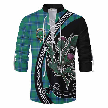 Irvine Family Crest Tartan Ghillie Shirt Alba Thistle Inspired