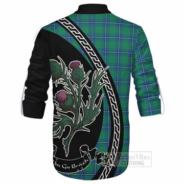 Irvine Family Crest Tartan Ghillie Shirt Alba Thistle Inspired