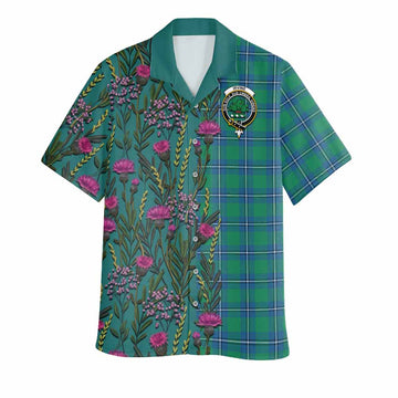 Irvine Family Crest Tartan Hawaiian Shirt Scottish Thistle Flower Pattern Half Style - Tartan Vibes Clothing