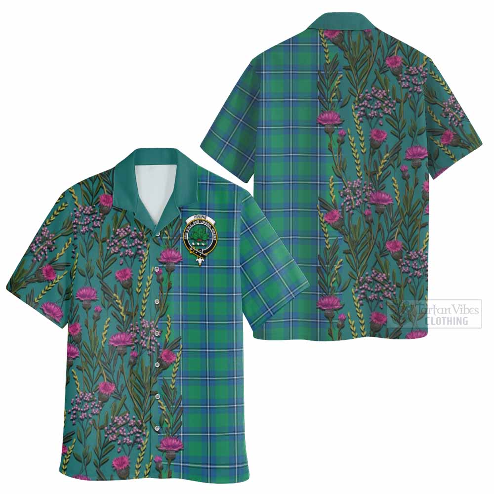 Irvine Family Crest Tartan Hawaiian Shirt Scottish Thistle Flower Pattern Half Style - Tartan Vibes Clothing