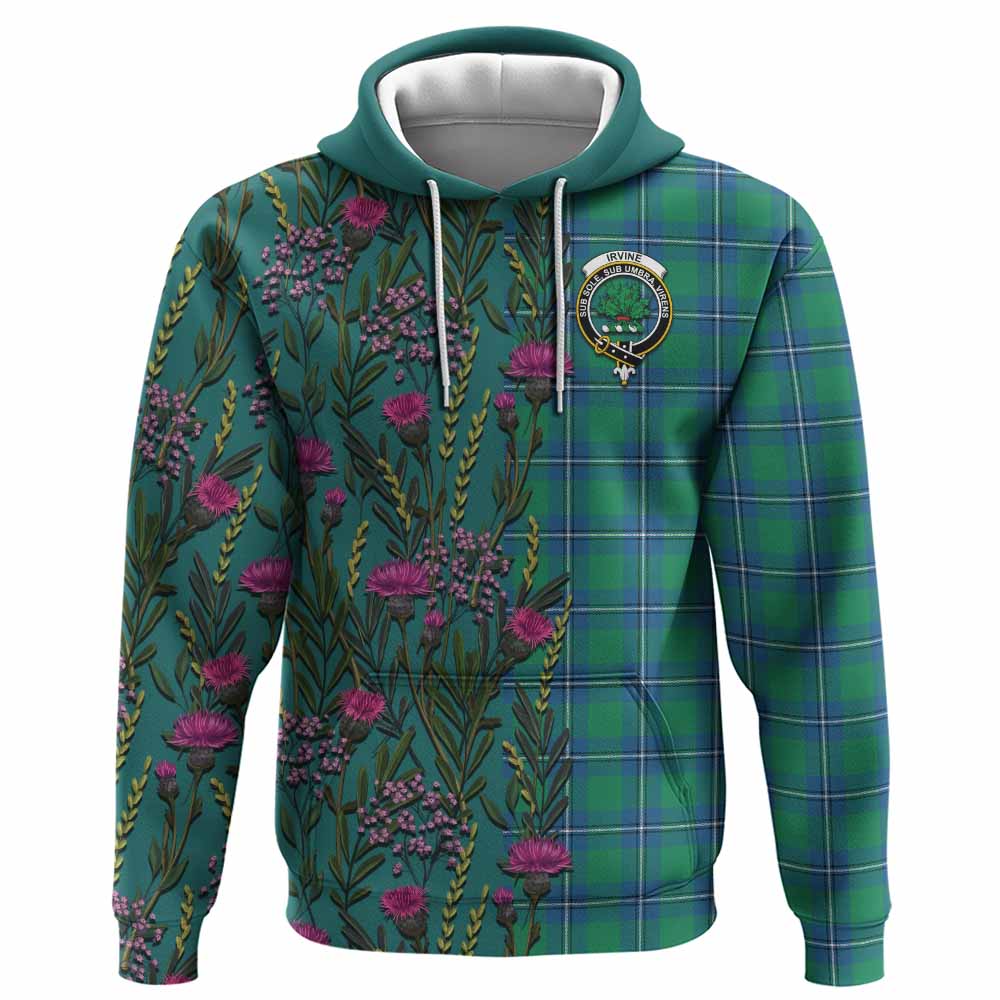 Irvine Family Crest Tartan Hoodie Scottish Thistle Flower Pattern Half Style - Tartan Vibes Clothing