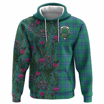 Irvine Family Crest Tartan Hoodie Scottish Thistle Flower Pattern Half Style