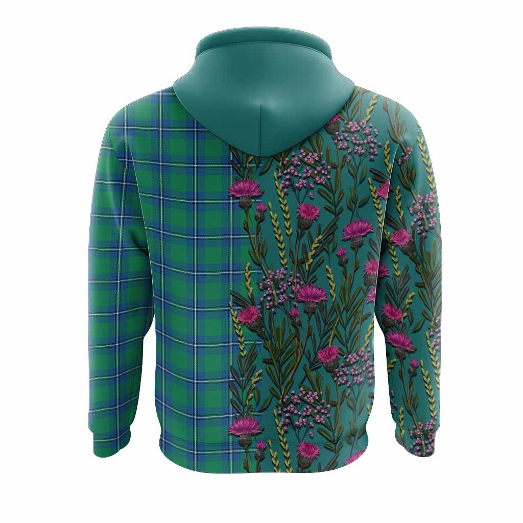 Irvine Family Crest Tartan Hoodie Scottish Thistle Flower Pattern Half Style - Tartan Vibes Clothing