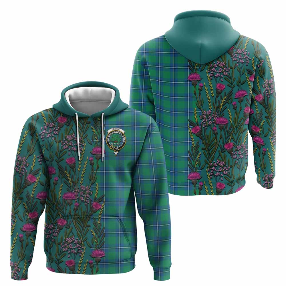 Irvine Family Crest Tartan Hoodie Scottish Thistle Flower Pattern Half Style - Tartan Vibes Clothing