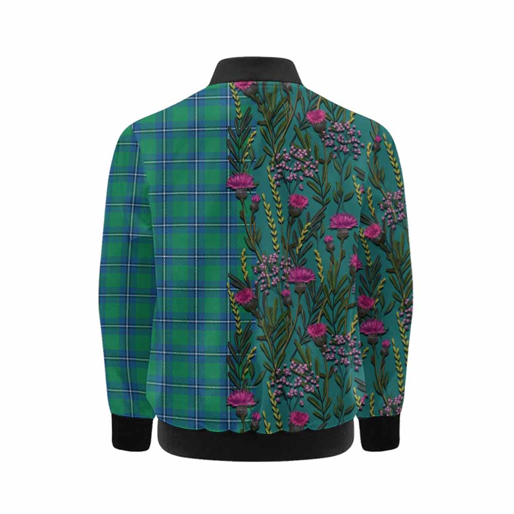 Irvine Family Crest Tartan Kid Bomber Jacket Scottish Thistle Flower Pattern Half Style - Tartan Vibes Clothing