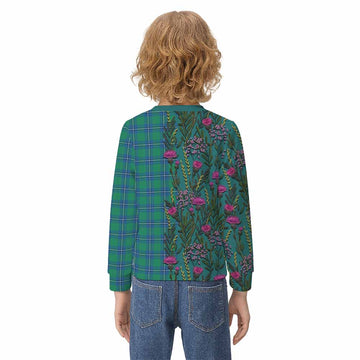 Irvine Family Crest Tartan Kid Knitted Sweatshirt Scottish Thistle Flower Pattern Half Style - Tartan Vibes Clothing