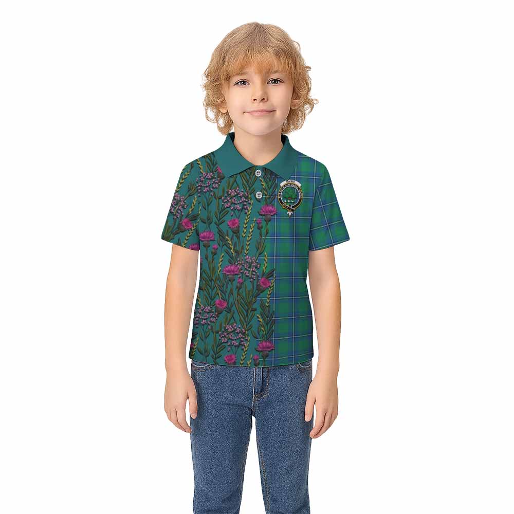 Irvine Family Crest Tartan Kid Polo Shirt Scottish Thistle Flower Pattern Half Style - Tartan Vibes Clothing