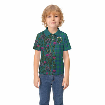 Irvine Family Crest Tartan Kid Polo Shirt Scottish Thistle Flower Pattern Half Style - Tartan Vibes Clothing