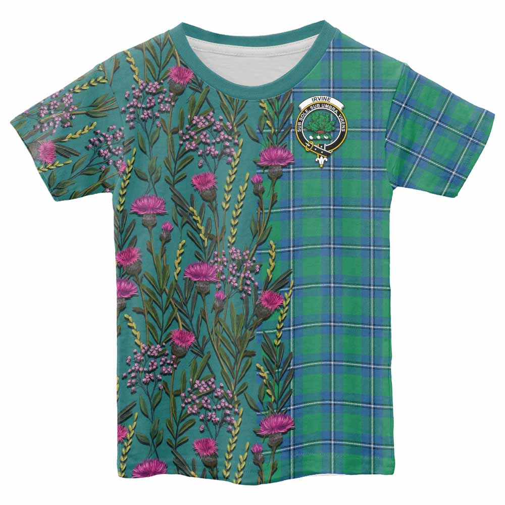 Irvine Family Crest Tartan Kid T-shirt Scottish Thistle Flower Pattern Half Style - Tartan Vibes Clothing