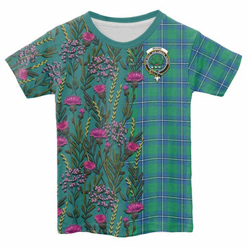 Irvine Family Crest Tartan Kid T-shirt Scottish Thistle Flower Pattern Half Style - Tartan Vibes Clothing