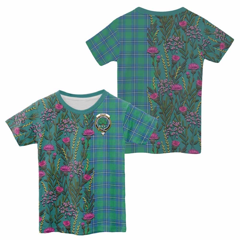 Irvine Family Crest Tartan Kid T-shirt Scottish Thistle Flower Pattern Half Style - Tartan Vibes Clothing