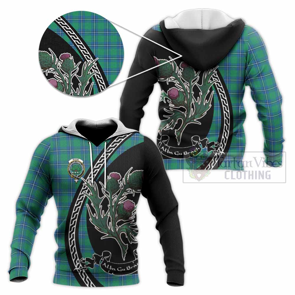 Irvine Family Crest Tartan Knitted Hoodie Alba Thistle Inspired - Tartan Vibes Clothing