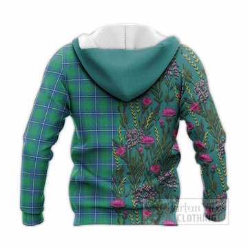 Irvine Family Crest Tartan Knitted Hoodie Scottish Thistle Flower Pattern Half Style