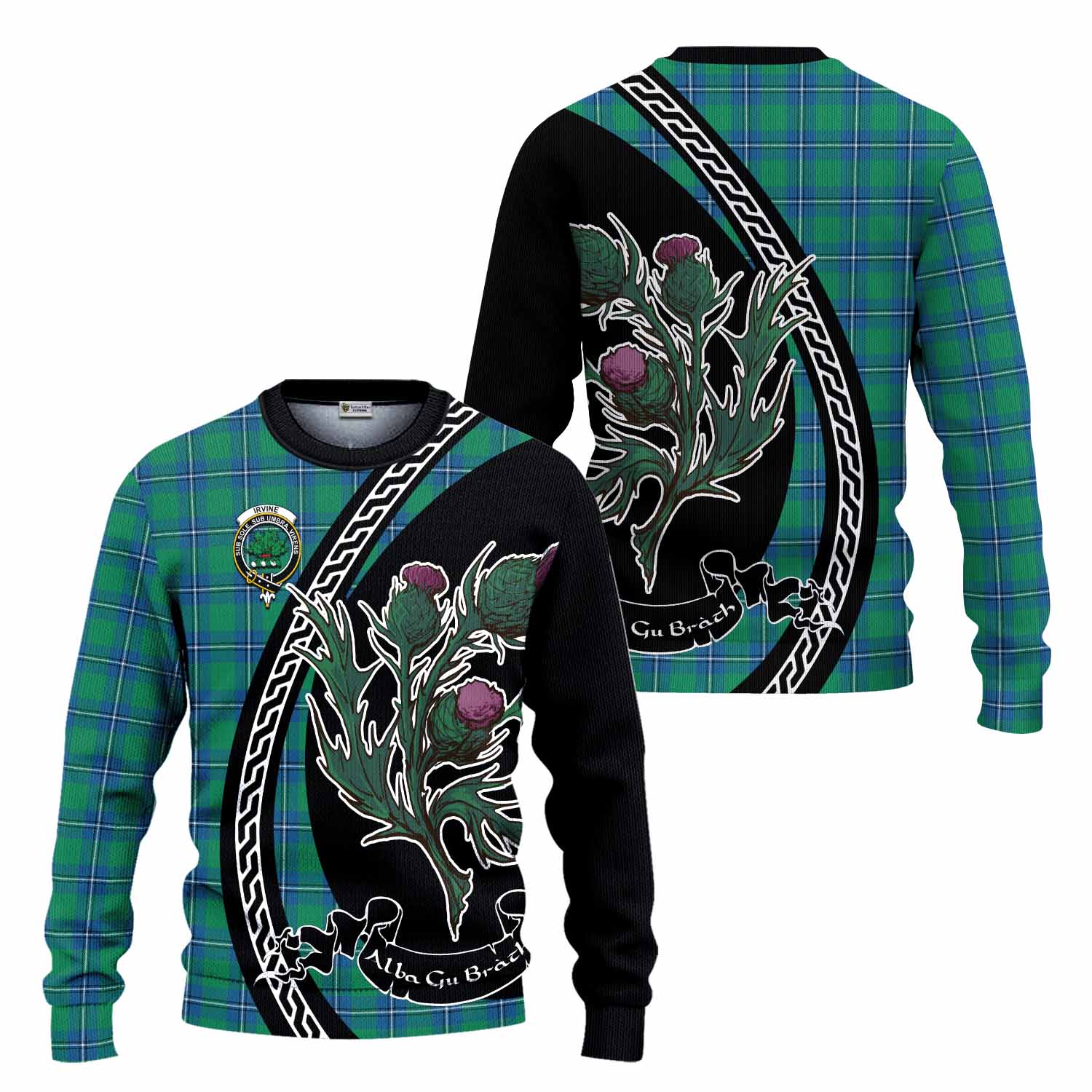Irvine Family Crest Tartan Knitted Sweater Alba Thistle Inspired - Tartan Vibes Clothing