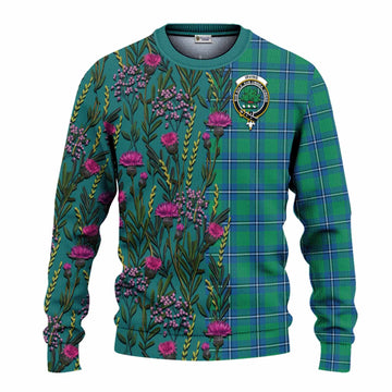 Irvine Family Crest Tartan Knitted Sweater Scottish Thistle Flower Pattern Half Style - Tartan Vibes Clothing