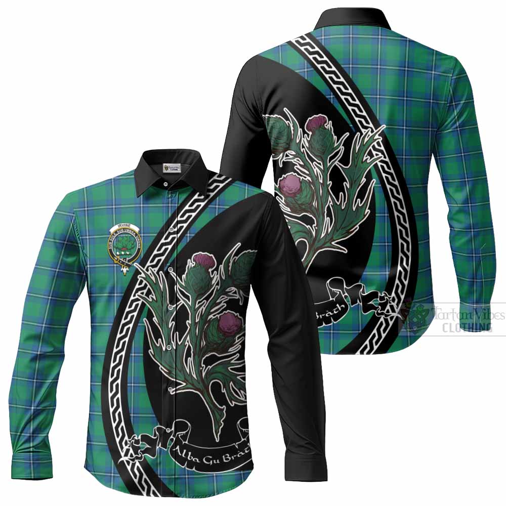 Irvine Family Crest Tartan Long Sleeve Button Shirts Alba Thistle Inspired - Tartan Vibes Clothing