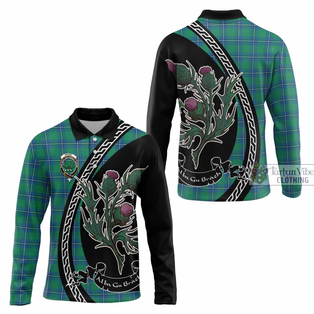 Irvine Family Crest Tartan Long Sleeve Polo Shirt Alba Thistle Inspired - Tartan Vibes Clothing