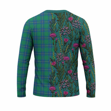 Irvine Family Crest Tartan Long Sleeve T-Shirt Scottish Thistle Flower Pattern Half Style - Tartan Vibes Clothing