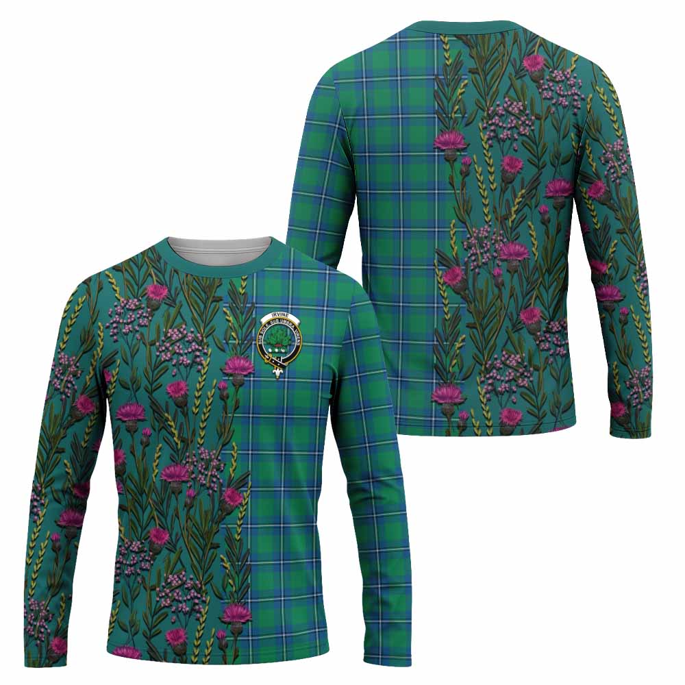 Irvine Family Crest Tartan Long Sleeve T-Shirt Scottish Thistle Flower Pattern Half Style - Tartan Vibes Clothing