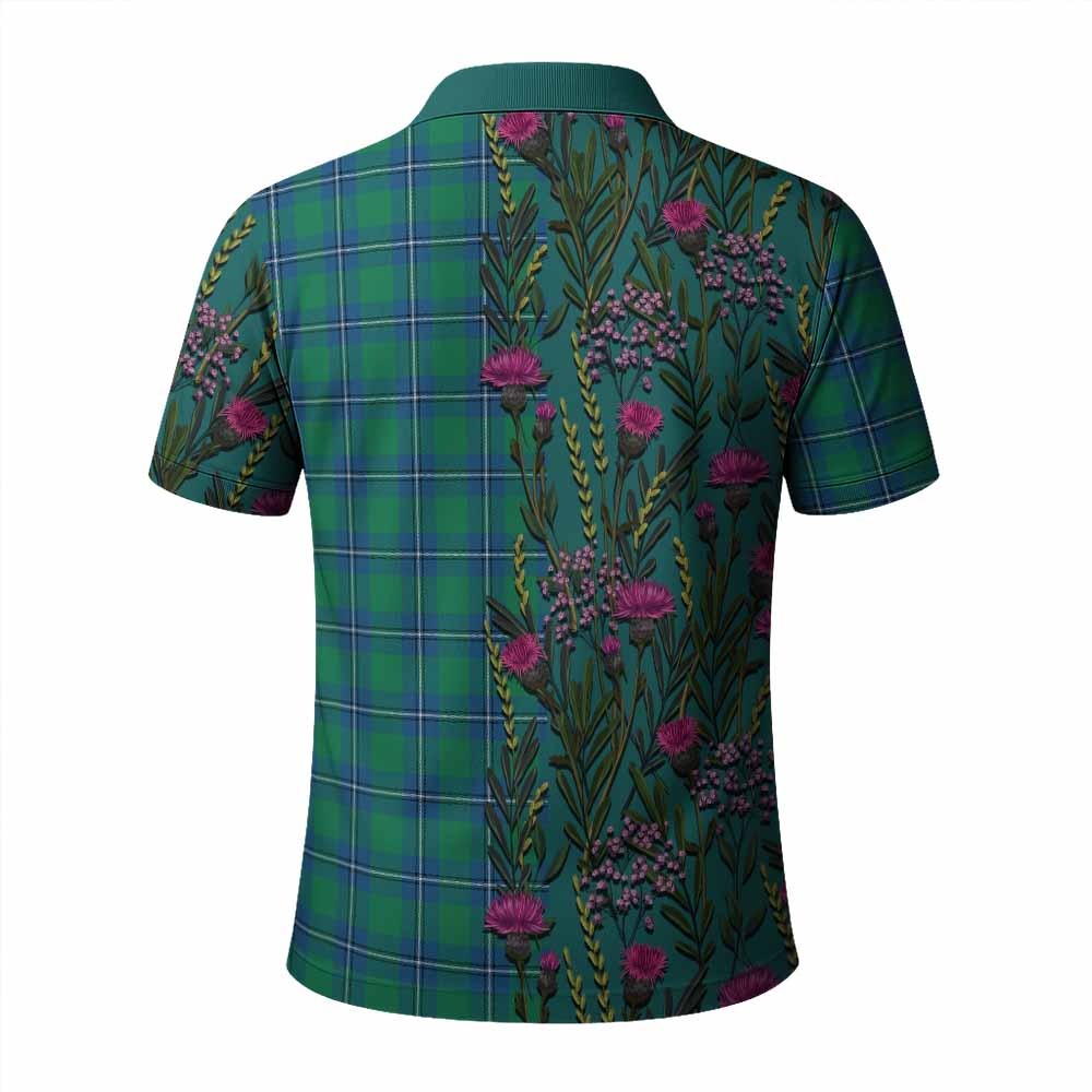 Irvine Family Crest Tartan Polo Shirt Scottish Thistle Flower Pattern Half Style - Tartan Vibes Clothing