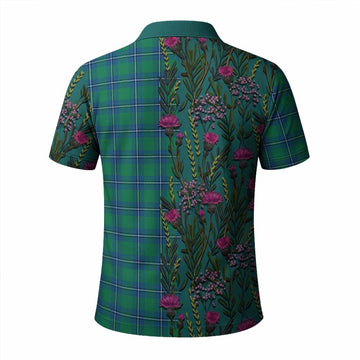 Irvine Family Crest Tartan Polo Shirt Scottish Thistle Flower Pattern Half Style