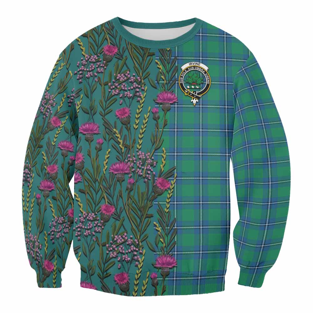 Irvine Family Crest Tartan Sweatshirt Scottish Thistle Flower Pattern Half Style - Tartan Vibes Clothing