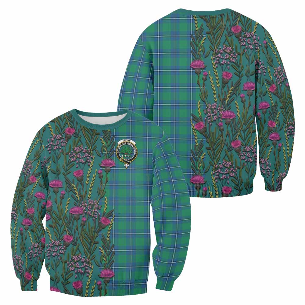 Irvine Family Crest Tartan Sweatshirt Scottish Thistle Flower Pattern Half Style - Tartan Vibes Clothing