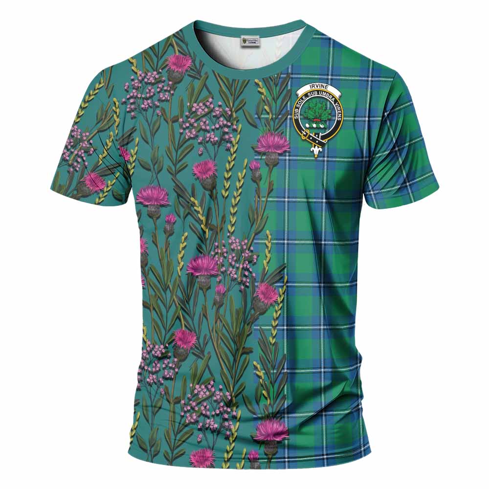 Irvine Family Crest Tartan T-Shirt Scottish Thistle Flower Pattern Half Style - Tartan Vibes Clothing