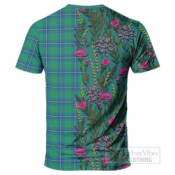Irvine Family Crest Tartan T-Shirt Scottish Thistle Flower Pattern Half Style