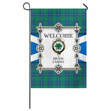 Irvine Family Crest Tartan Welcome Garden Flag Saltire Harmony Style