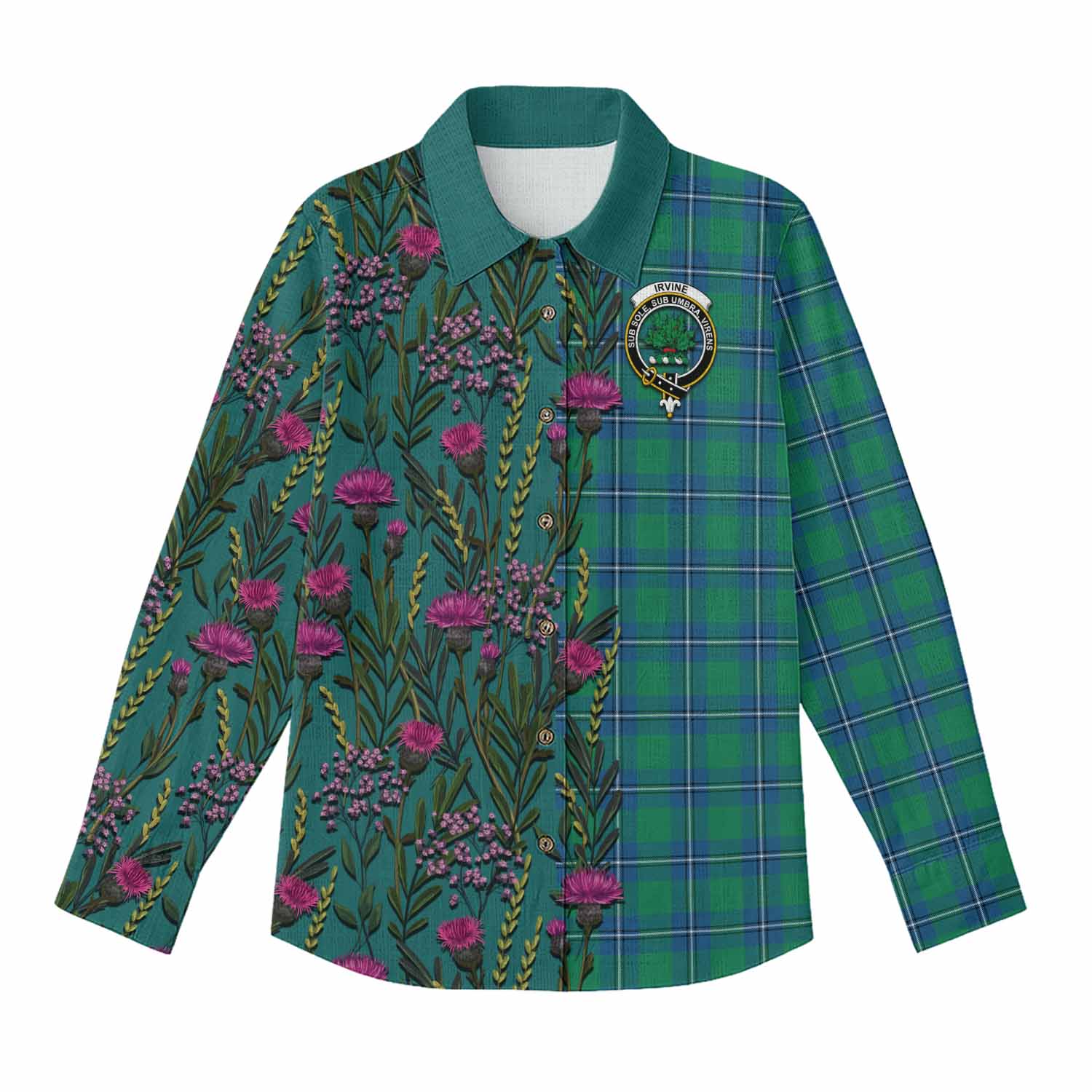 Irvine Family Crest Tartan Women Casual Shirt Scottish Thistle Flower Pattern Half Style - Tartan Vibes Clothing