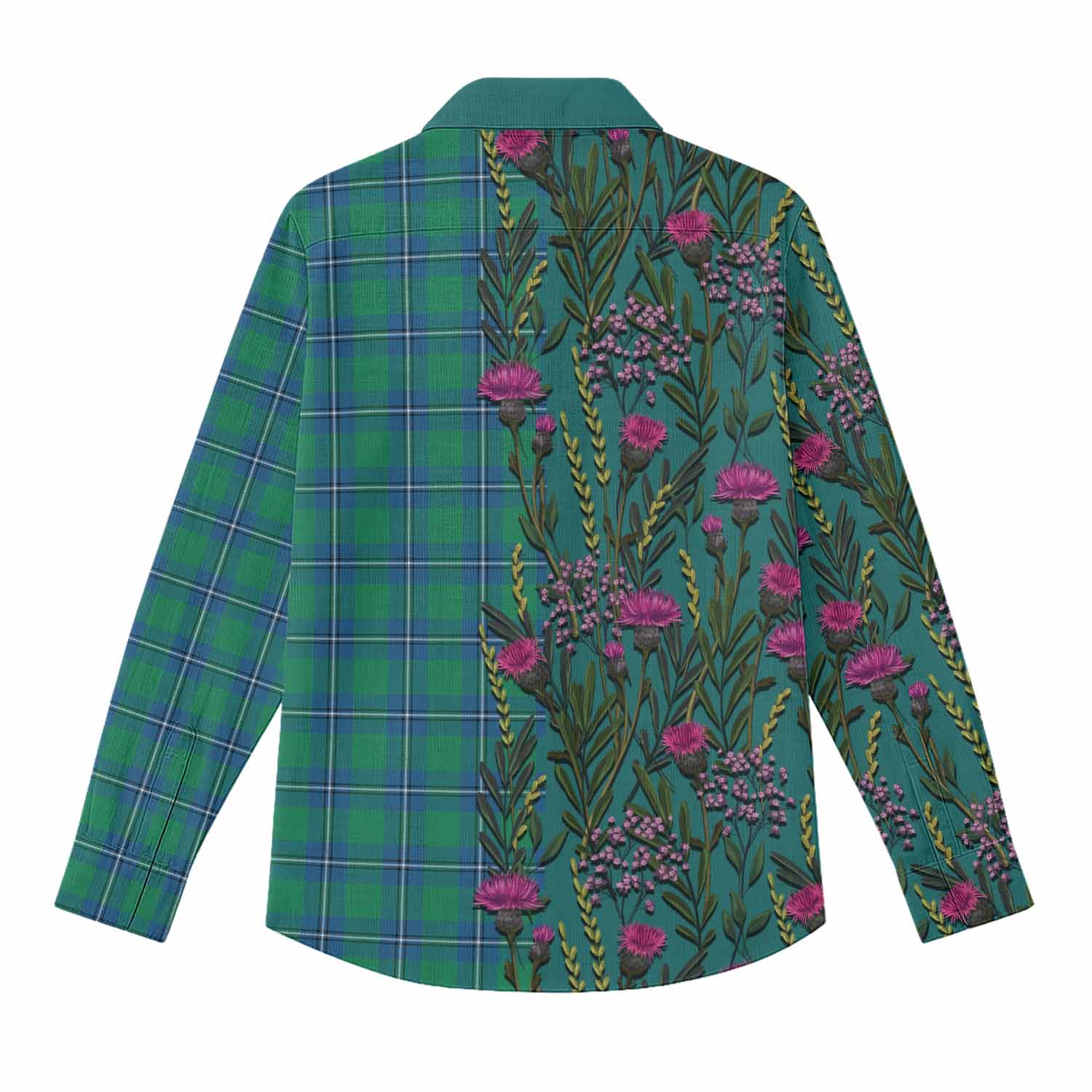 Irvine Family Crest Tartan Women Casual Shirt Scottish Thistle Flower Pattern Half Style - Tartan Vibes Clothing