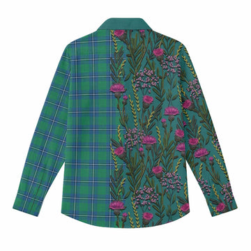 Irvine Family Crest Tartan Women Casual Shirt Scottish Thistle Flower Pattern Half Style - Tartan Vibes Clothing