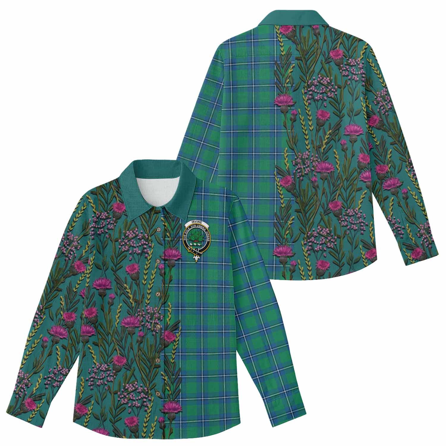 Irvine Family Crest Tartan Women Casual Shirt Scottish Thistle Flower Pattern Half Style - Tartan Vibes Clothing