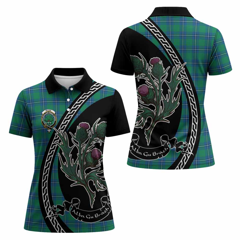 Irvine Family Crest Tartan Women Polo Shirt Alba Thistle Inspired - Tartan Vibes Clothing