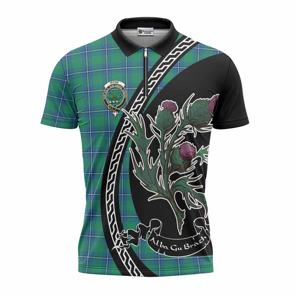 Irvine Family Crest Tartan Zipper Polo Shirt Alba Thistle Inspired - Tartan Vibes Clothing