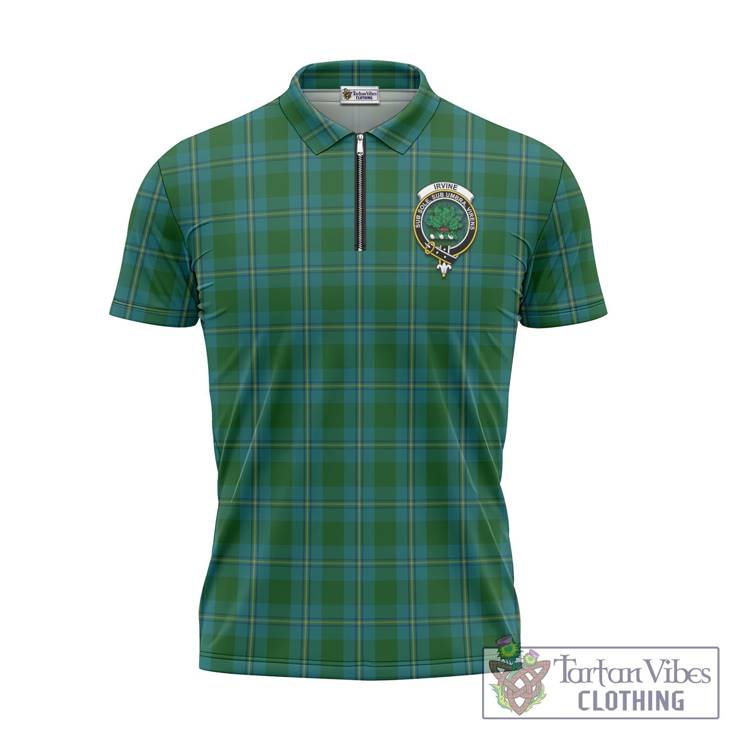 Tartan Vibes Clothing Irvine of Bonshaw Tartan Zipper Polo Shirt with Family Crest