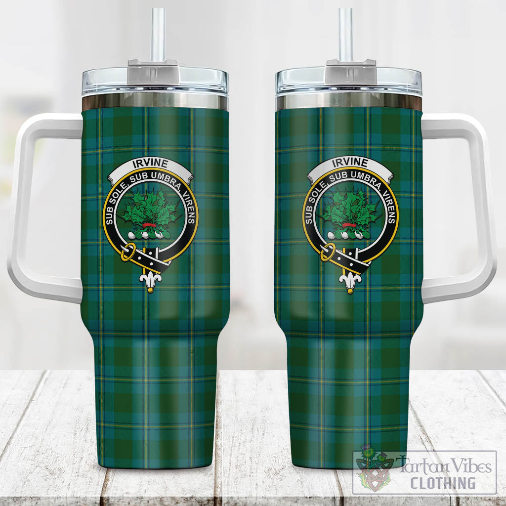 Tartan Vibes Clothing Irvine of Bonshaw Tartan and Family Crest Tumbler with Handle