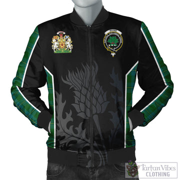 Irvine of Bonshaw Tartan Bomber Jacket with Family Crest and Scottish Thistle Vibes Sport Style