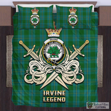 Irvine of Bonshaw Tartan Bedding Set with Clan Crest and the Golden Sword of Courageous Legacy