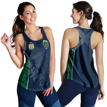 Irvine of Bonshaw Tartan Women's Racerback Tanks with Family Crest and Scottish Thistle Vibes Sport Style