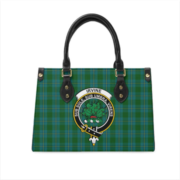 Irvine of Bonshaw Tartan Leather Bag with Family Crest
