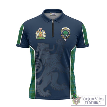 Irvine of Bonshaw Tartan Zipper Polo Shirt with Family Crest and Lion Rampant Vibes Sport Style