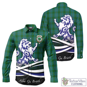 Irvine of Bonshaw Tartan Long Sleeve Button Up Shirt with Alba Gu Brath Regal Lion Emblem