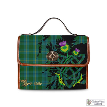 Irvine of Bonshaw Tartan Waterproof Canvas Bag with Scotland Map and Thistle Celtic Accents