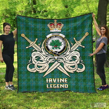 Irvine of Bonshaw Tartan Quilt with Clan Crest and the Golden Sword of Courageous Legacy