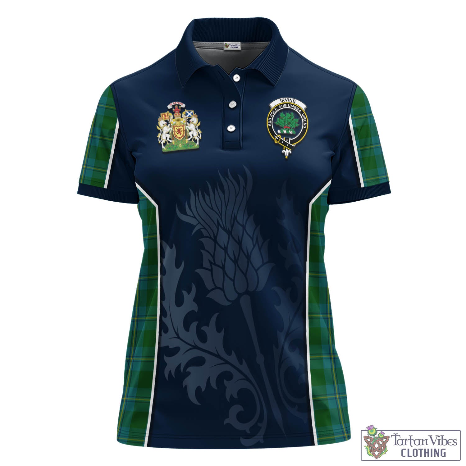 Tartan Vibes Clothing Irvine of Bonshaw Tartan Women's Polo Shirt with Family Crest and Scottish Thistle Vibes Sport Style