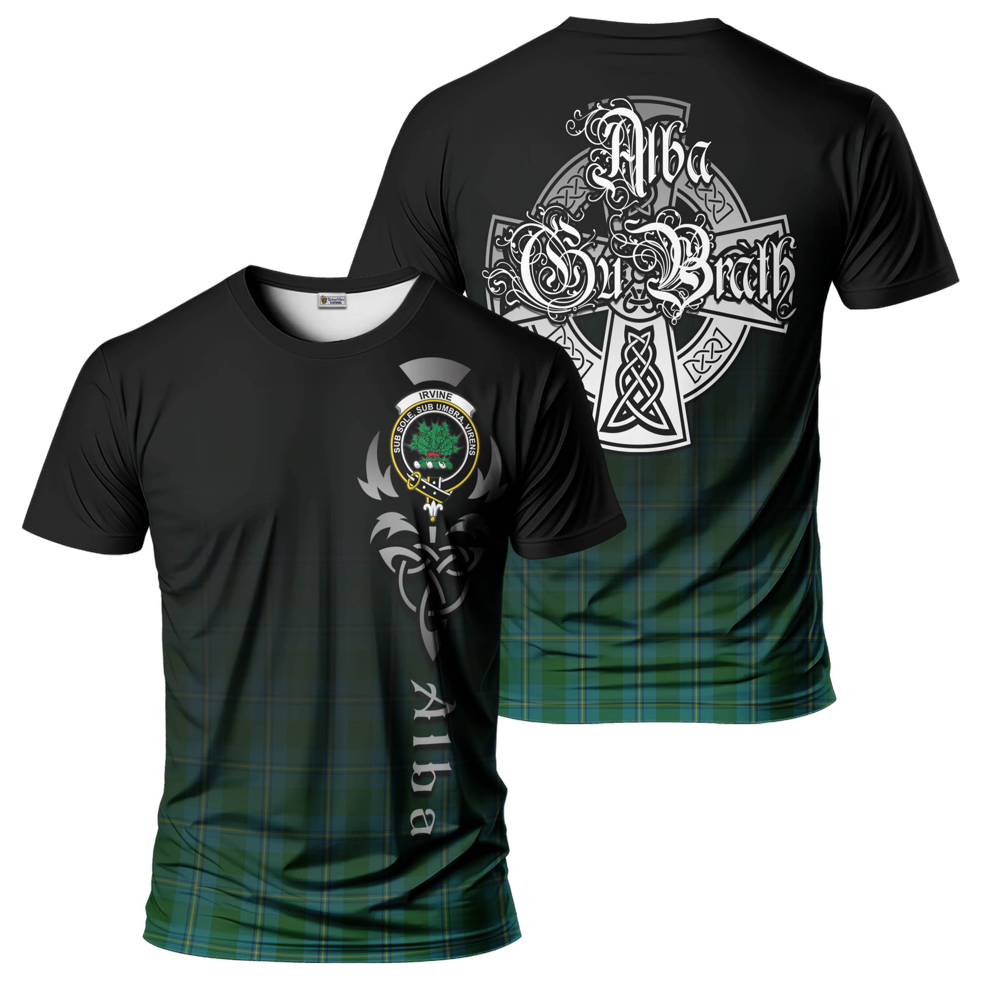 Tartan Vibes Clothing Irvine of Bonshaw Tartan T-Shirt Featuring Alba Gu Brath Family Crest Celtic Inspired