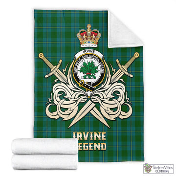 Irvine of Bonshaw Tartan Blanket with Clan Crest and the Golden Sword of Courageous Legacy